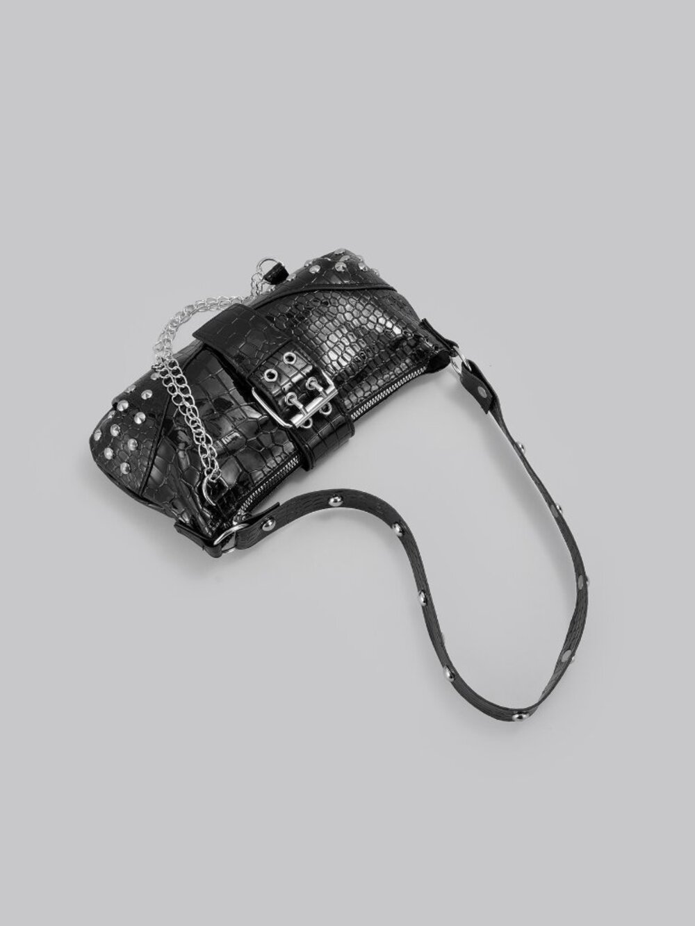 Black Women's Rivet Chain shoulder Handbag - Picture 5 of 6